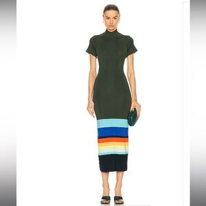 Christopher John Rogers Green and Multicolor Stripe Midi Dress